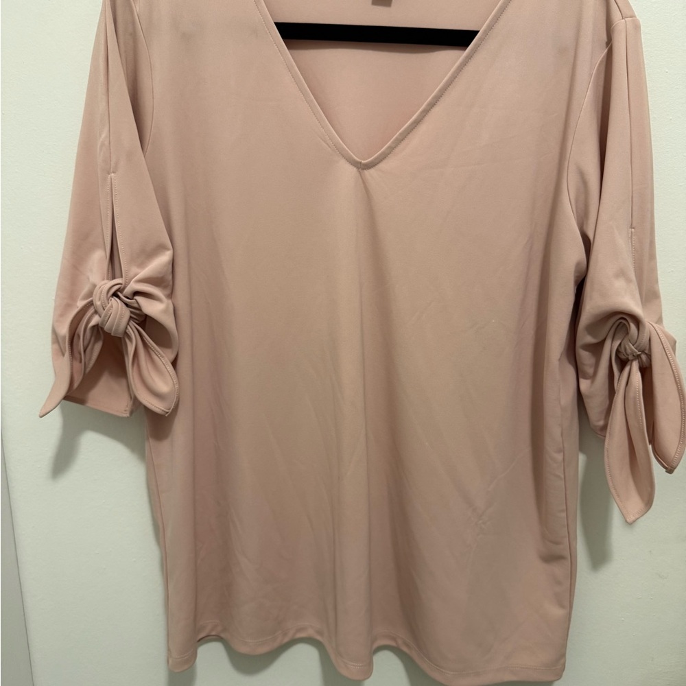 Ann Taylor Blush Tie-Sleeve V-Neck Tunic
